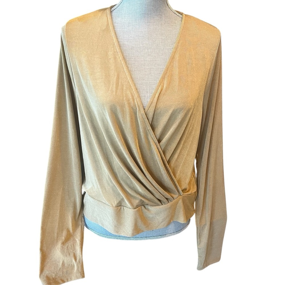 Good American Gold Long Sleeve Wrap Top Size 4